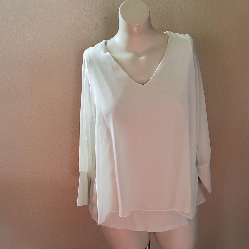 New Soft Surroundings Semi Sheer Overlay Long Sleeve Top Size L - Picture 3 of 10